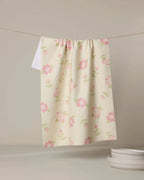 Cross Stitch Floral Yellow Tea Towel